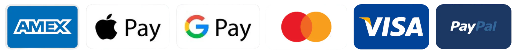 Accepted payment methods: American Express, Apple Pay, Google Pay, Mastercard, Visa and PayPal