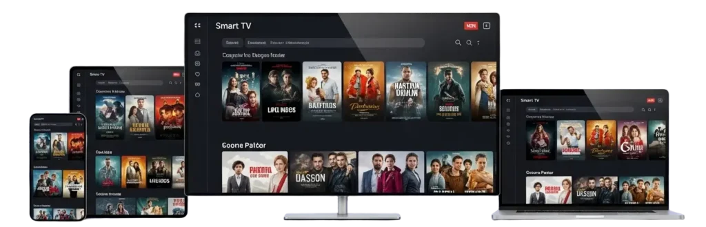 One IPTV subscription playing on a smart TV, a laptop, a tablet and a phone at the same time